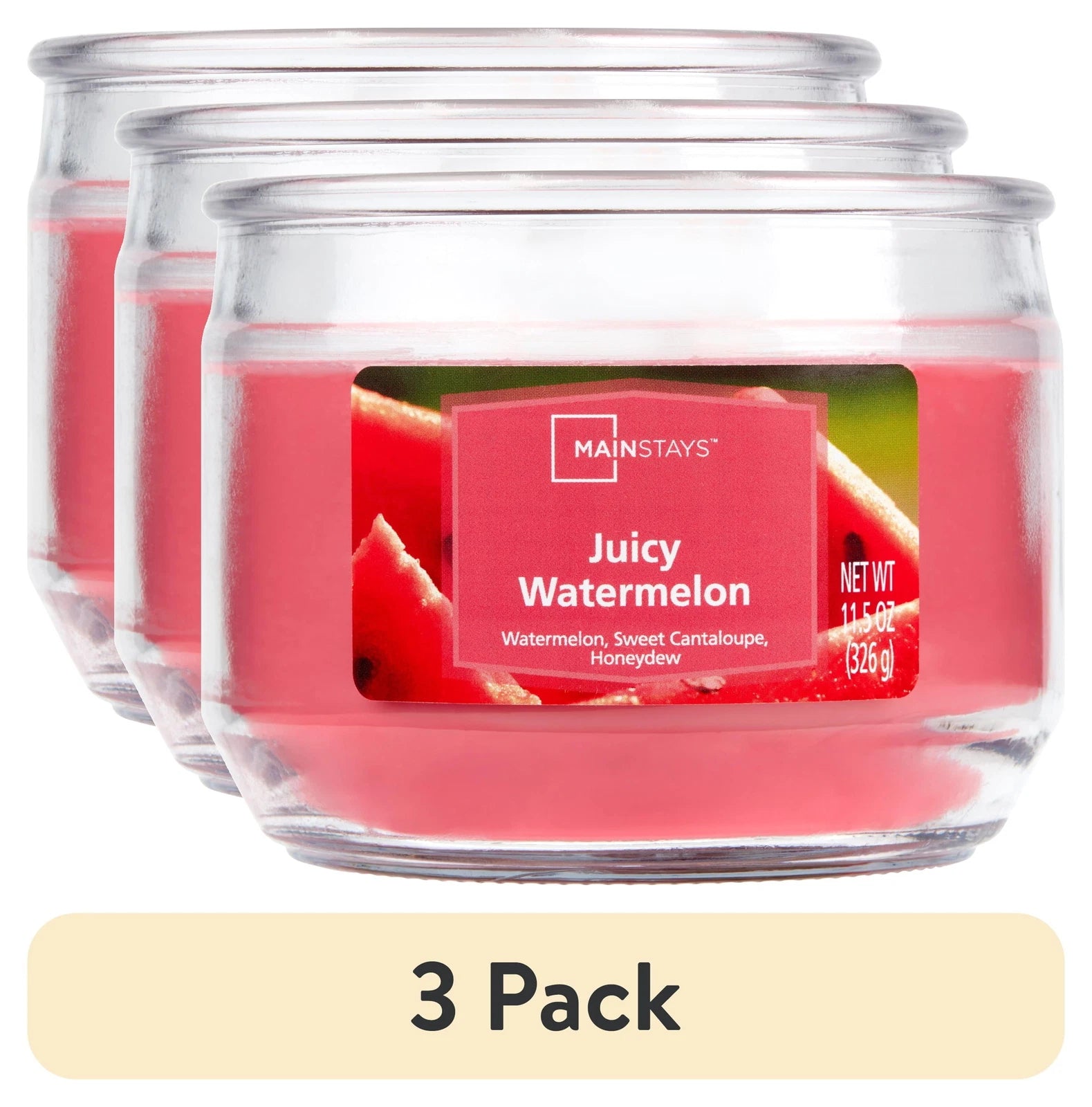 (3 pack) Juicy Watermelon Scented 3-Wick Glass Jar Candle, 11.5 oz