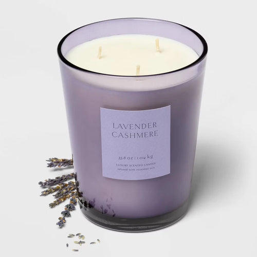 35oz Colored Vase Glass with Dustcover Lavender Cashmere Candle - Threshold
